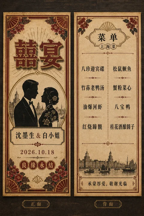 民国老上海复古风情婚宴菜单设计
