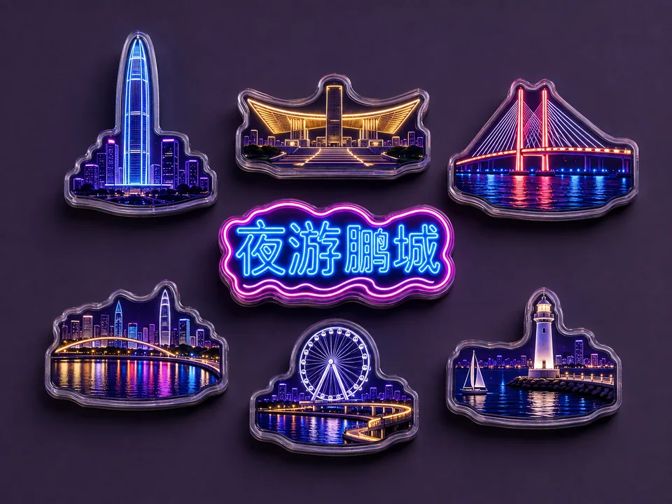 赛博霓虹：深圳湾夜游全套亚克力冰箱贴