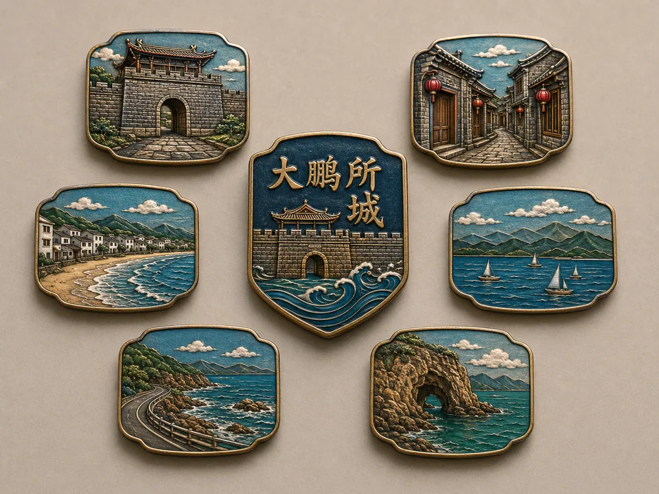 大鹏所城人文海岸主题仿古黄铜浮雕冰箱贴全集