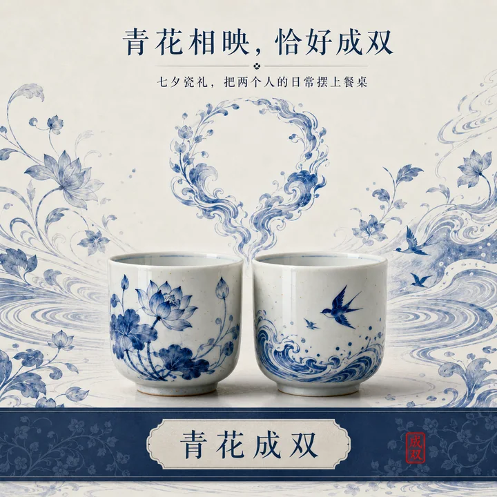 青花相映恰好成双：七夕东方瓷礼包装设计