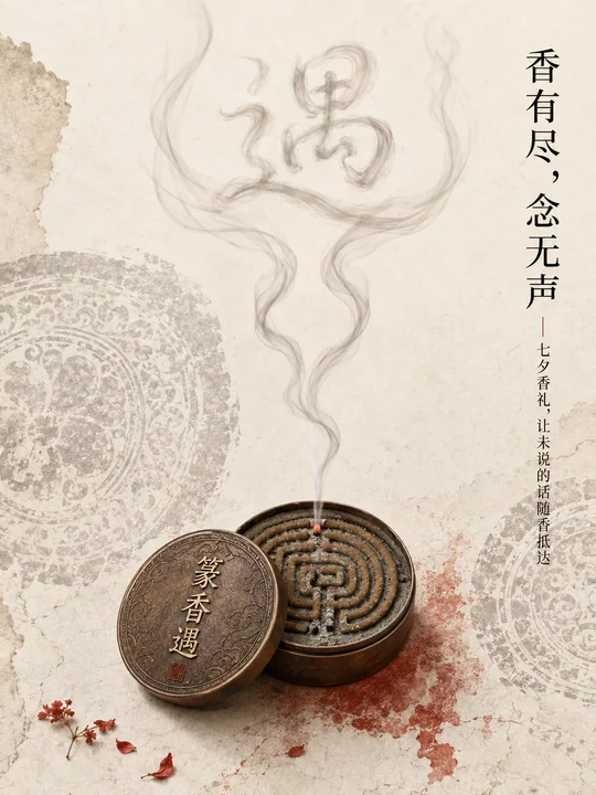 篆香遇七夕：香气有形思念有迹中国风插画