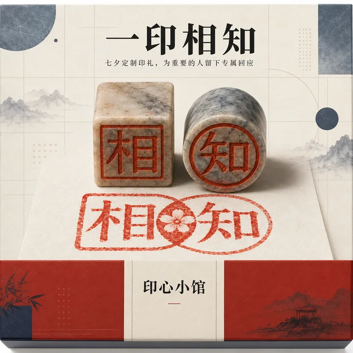 印心小馆七夕一印相知文创插画设计