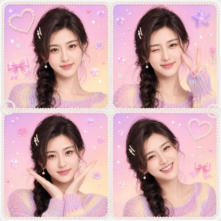 梦幻大头贴复刻：精致四格成年女性写真