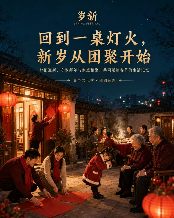 回到一桌灯火:春节团圆视觉海报