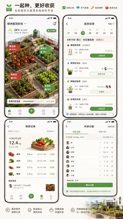 社区屋顶农场协作种植App高保真UI界面