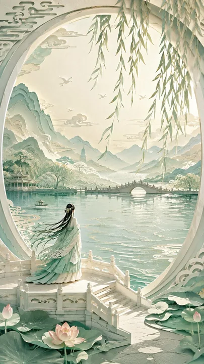 现代东方女性西湖梦境立体纸雕艺术