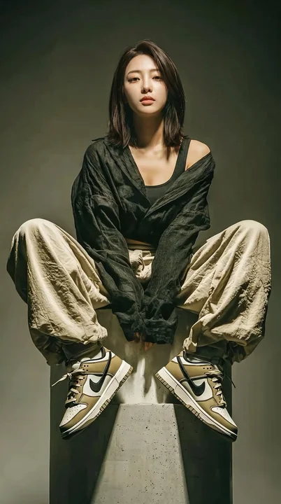 混凝土台座上的超写实女性全身摄影