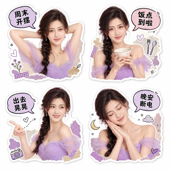 成人真人手账拼贴风周末生活表情包