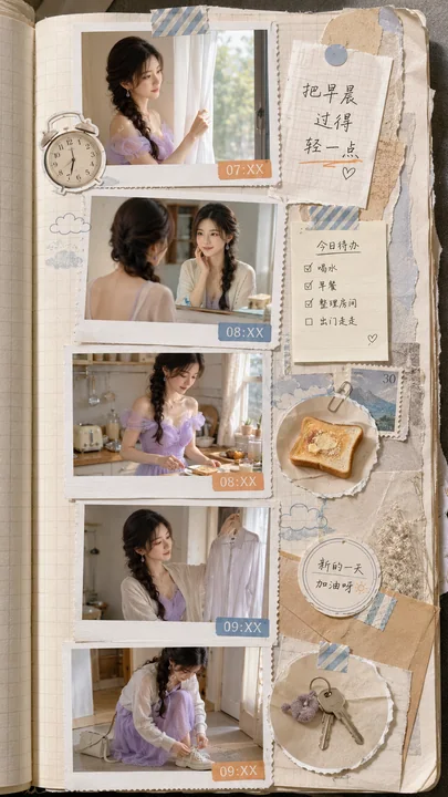 晨间慢生活时间轴:复古拍立得手账拼贴