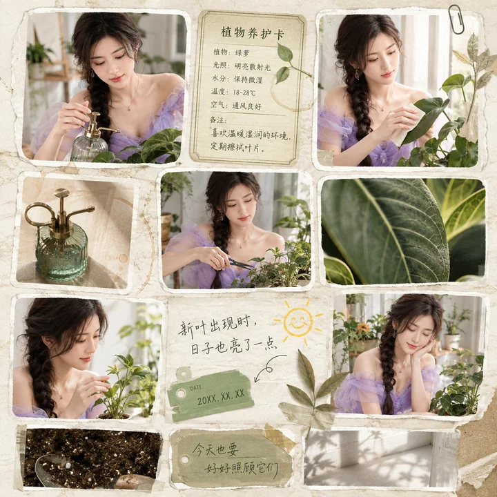 治愈系鼠尾草绿植物养护拼贴手账