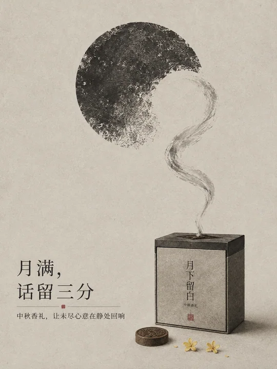 月下留白中秋香礼极简残月意境插画