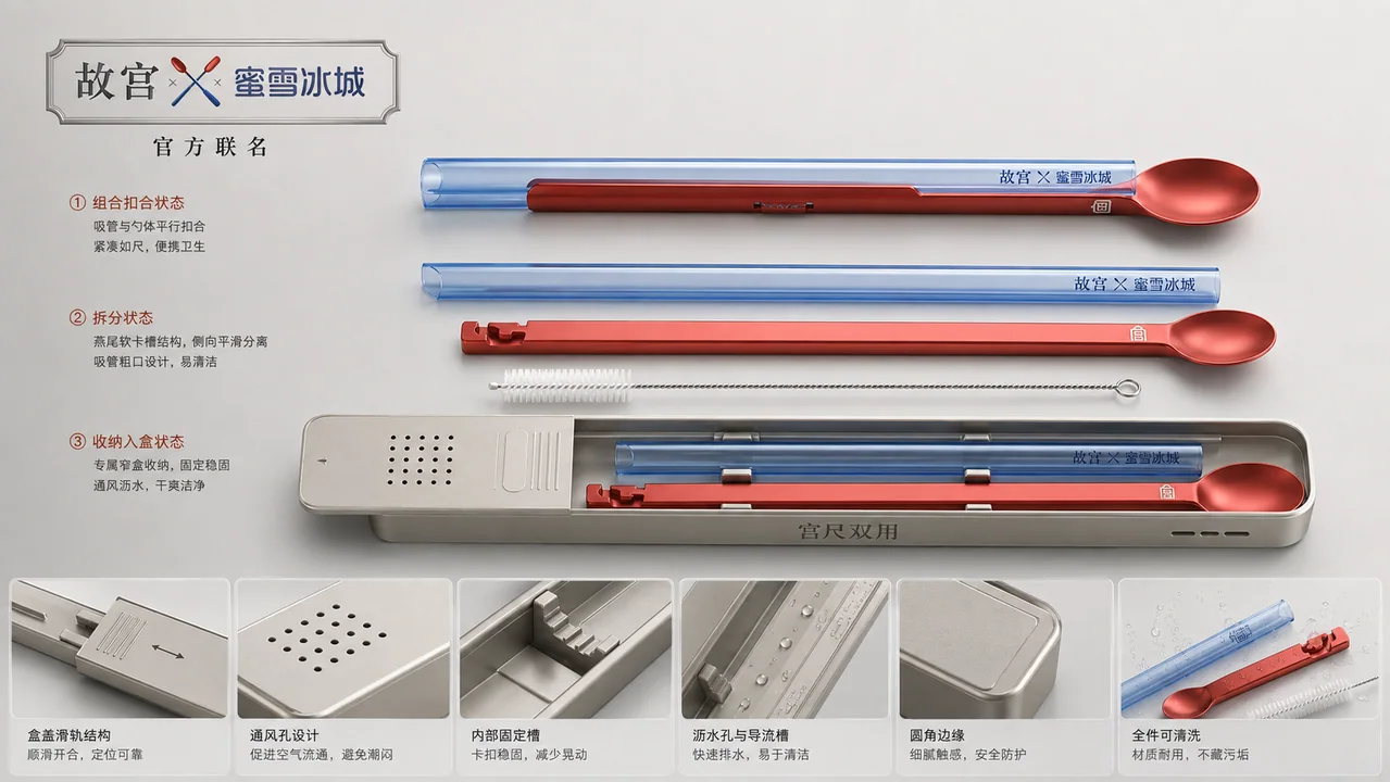 故宫联名蜜雪冰城宫廷比例美学餐具设计