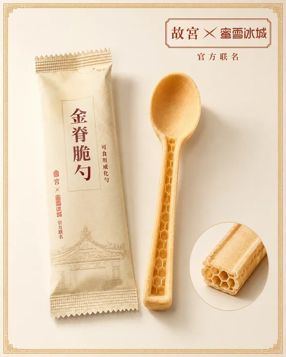 故宫蜜雪冰城联名金脊脆勺可食用餐具设计