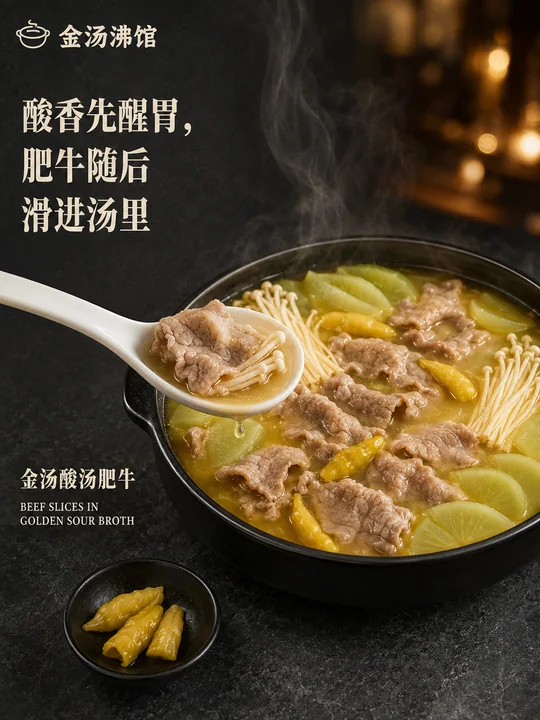 金汤沸馆酸汤肥牛品牌创意海报