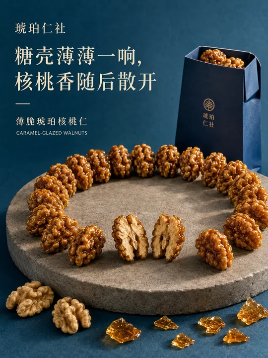 琥珀仁社薄脆核桃仁极简海报