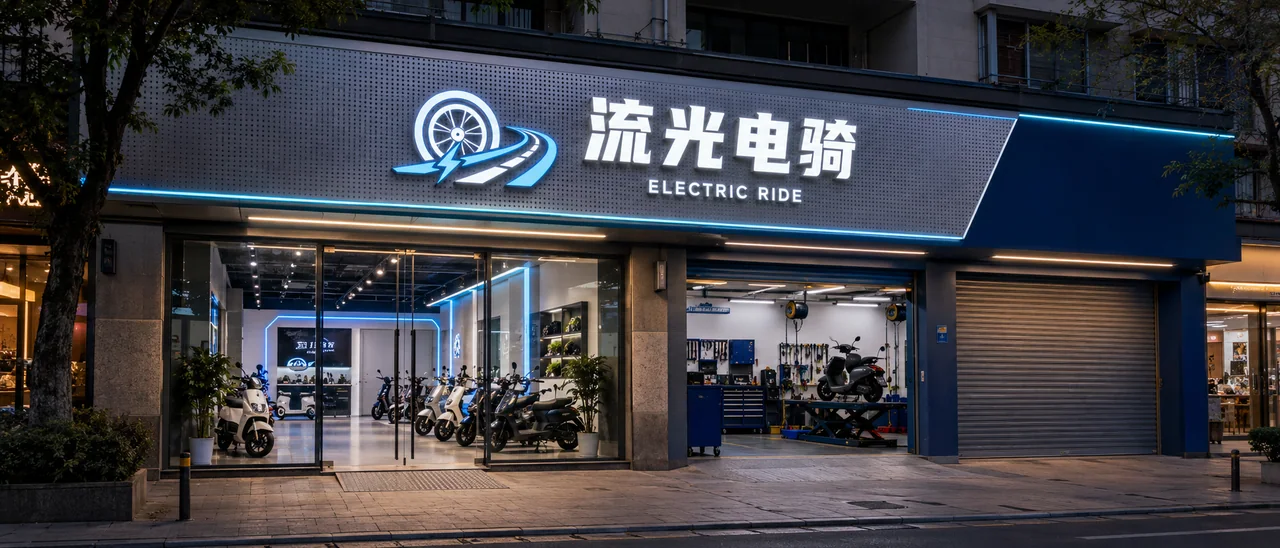 流光电骑未来感城市电动车旗舰店设计