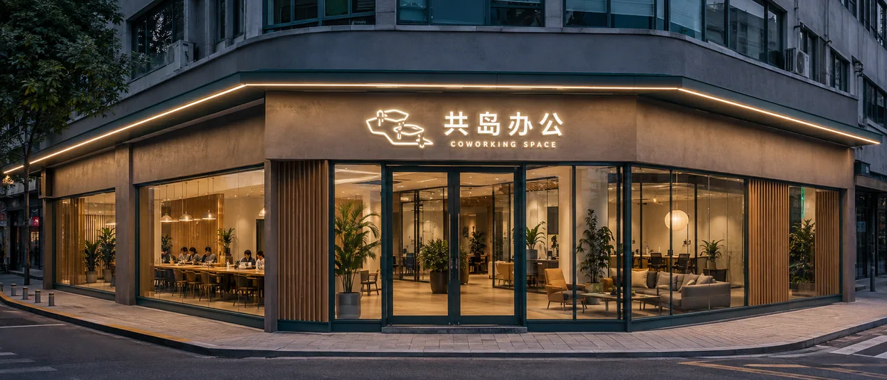 现代简约共岛办公社区共享空间门头设计