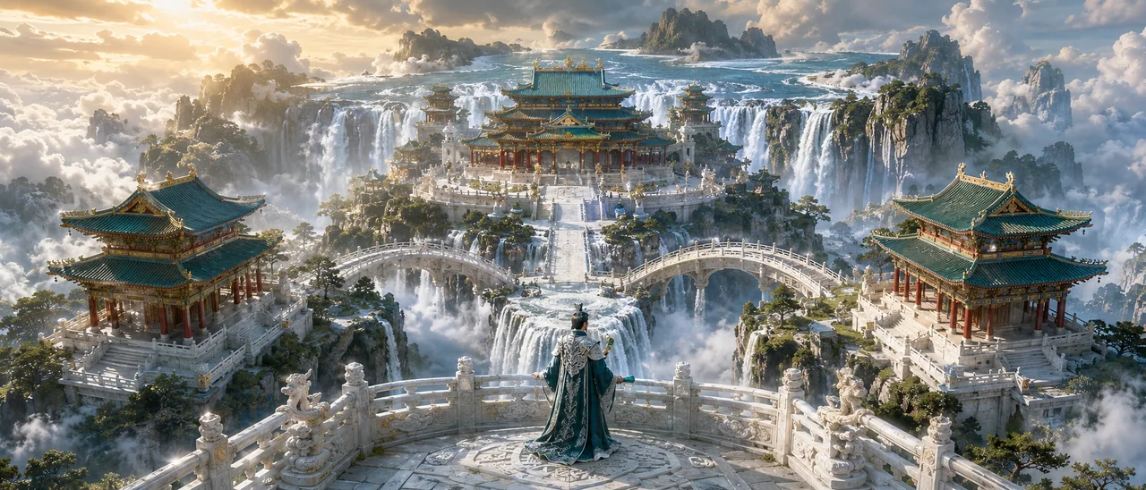 飞瀑云宫天河落九霄东方神话大景