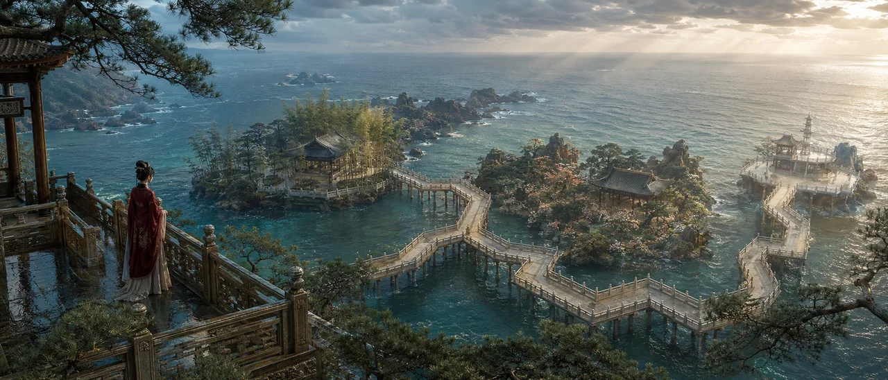 北宋界画风雨后初晴海岛园林俯瞰图