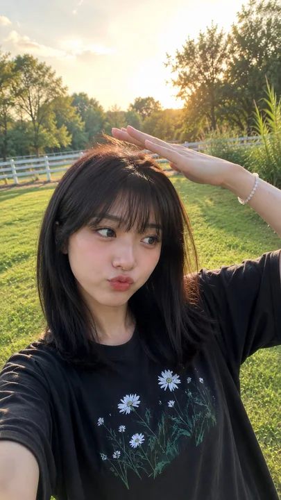 公园阳光下的东亚少女夏日慵懒街拍
