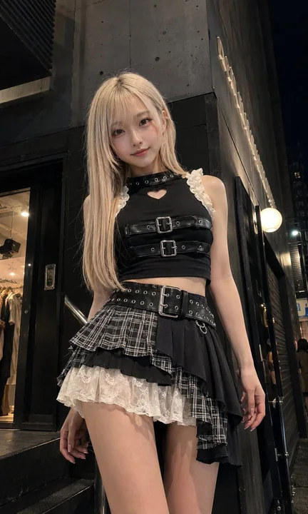 日系偶像感哥特朋克少女夜色街拍