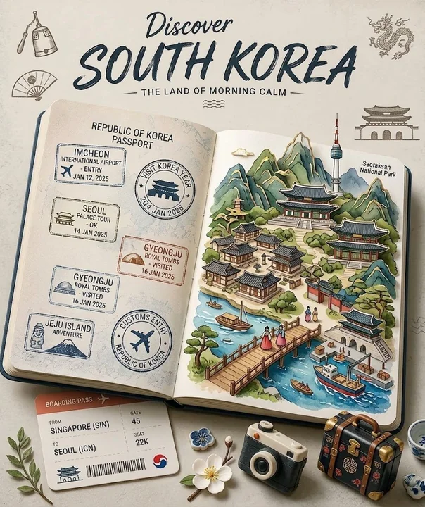 手绘旅行手帐立体水彩插画