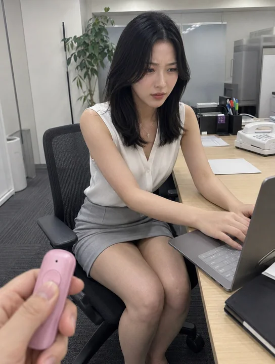 办公室主观视角忍耐表情少女