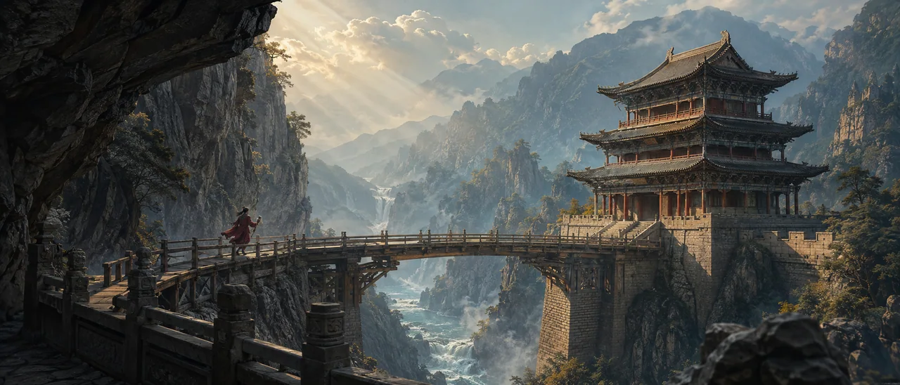 北宋界画之美:悬崖栈城与跨江廊桥
