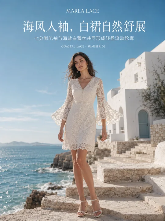 海风入袖夏日蕾丝品牌视觉海报