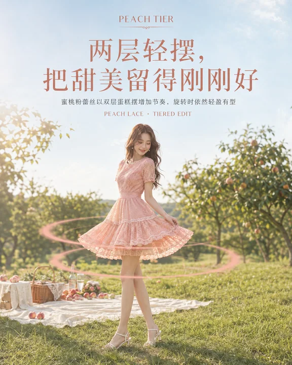 蜜桃蕾丝双层蛋糕裙夏日果园KV