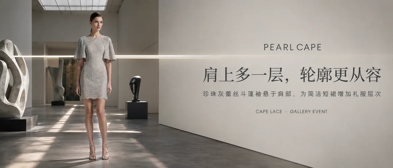 极简珍珠灰蕾丝斗篷裙美术馆品牌视觉