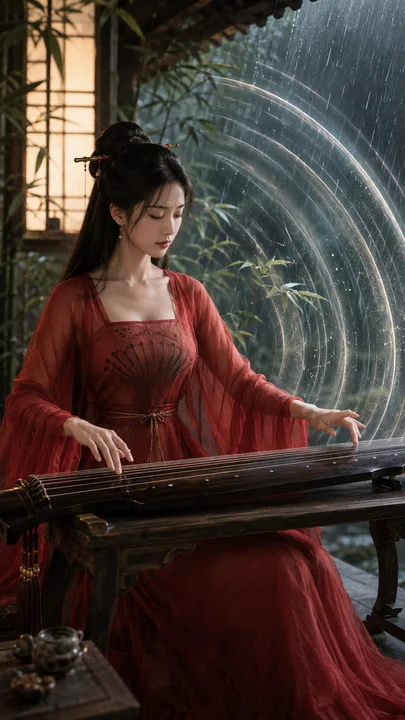 唐风幻想：朱弦阁琴修少女雨幕海报