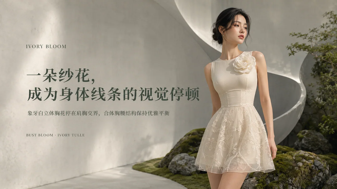 象牙白立体纱花艺术品牌视觉大片
