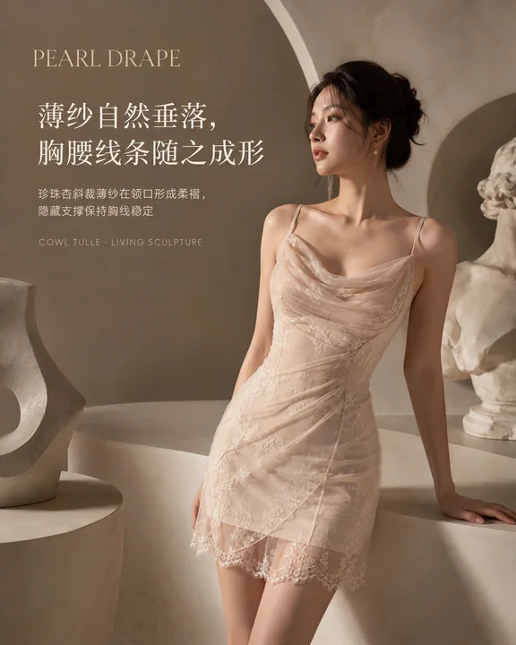 珍珠杏斜裁薄纱艺术品牌视觉大片
