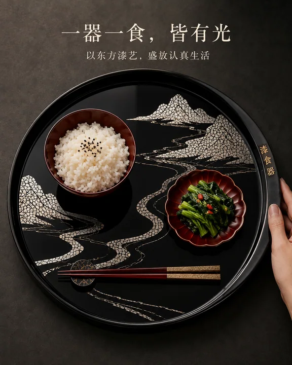 东方大漆蛋壳镶嵌食色美学插画