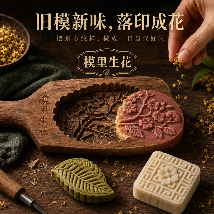 模里生花:中式糕点木模商业包装插画