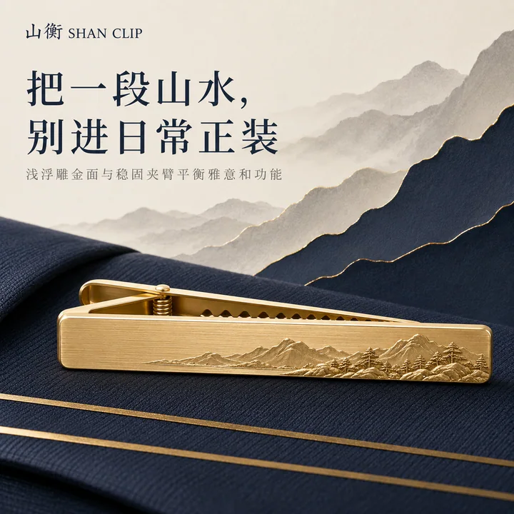商务雅士黄金山水领带夹品牌视觉大片