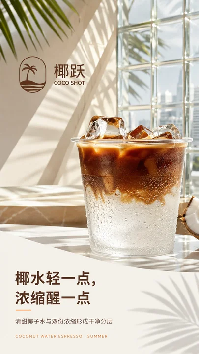 日光几何影下的椰跃双份浓缩咖啡开屏海报