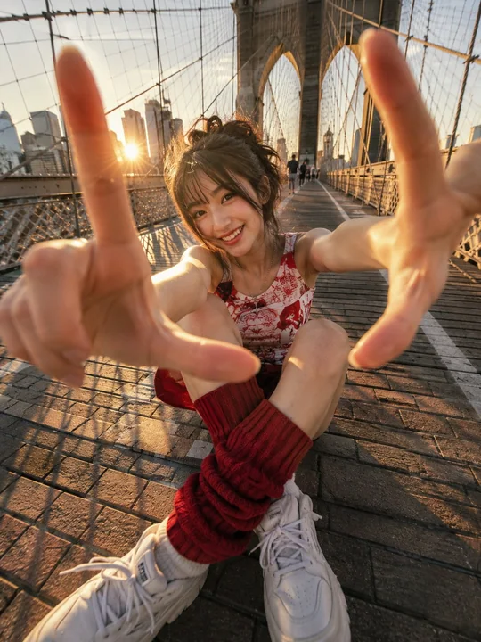布鲁克林大桥活力少女街拍影像
