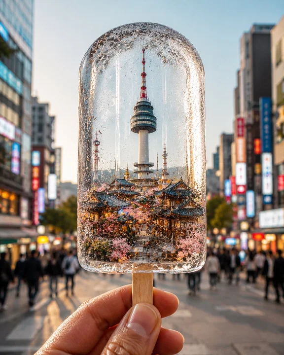 冰棍里的微缩城市景观摄影