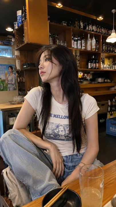 咖啡馆里的东亚女生手机抓拍