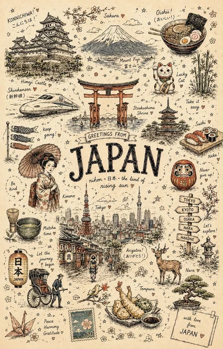 治愈系手绘风涂鸦旅行海报