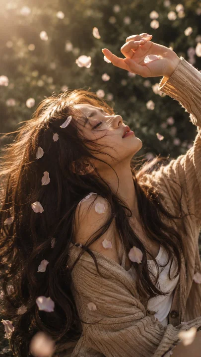 唯美梦幻户外光影少女侧颜人像