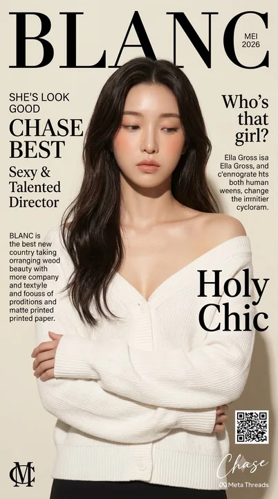经典时尚杂志封面纯白针织衫少女画报