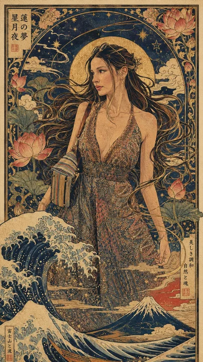 新艺术与浮世绘风格仕女插画