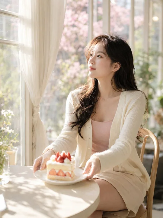 东方女性清纯生活照写实人像花房咖啡馆