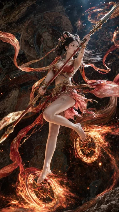 敦煌飞天神话红金女战士超写实摄影