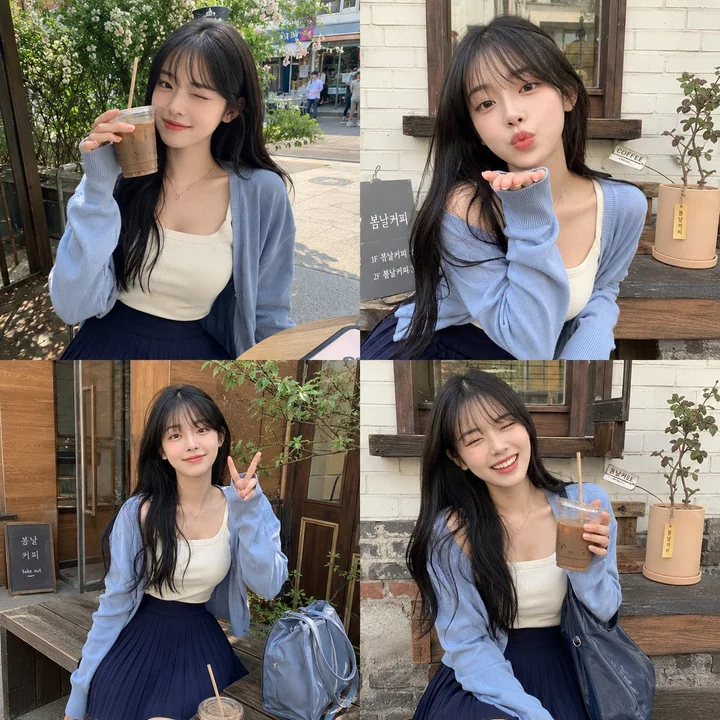 韩国少女户外咖啡厅拼贴写真