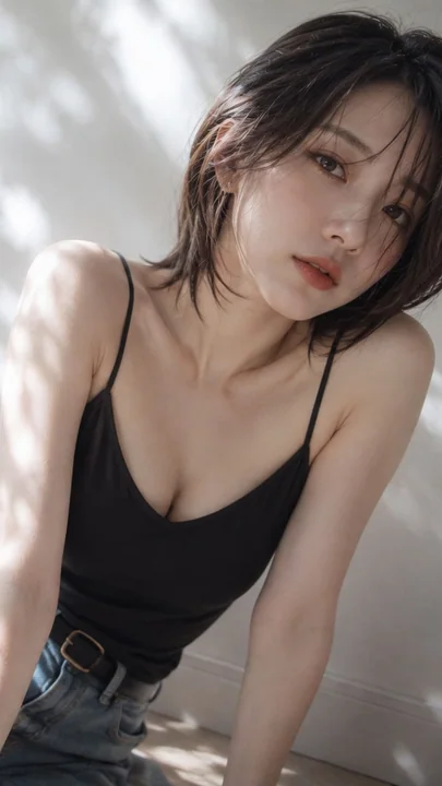 极简室内黑衣日本女性纵向人像