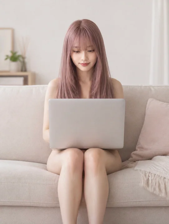客厅沙发工作正面构图独居女性